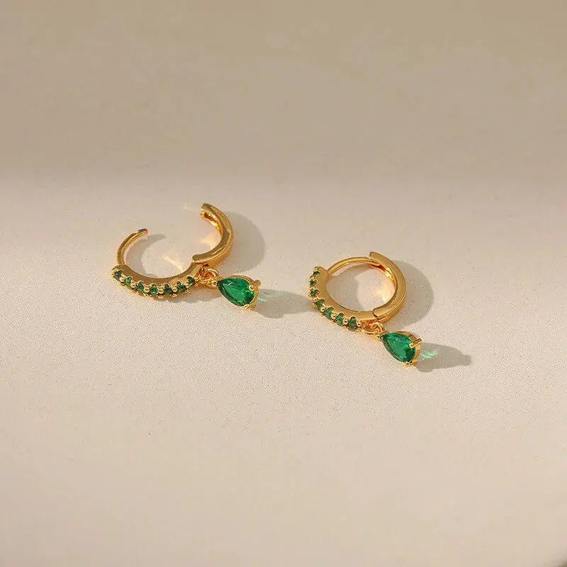 Zirconia Earrings With Emerald in Gold