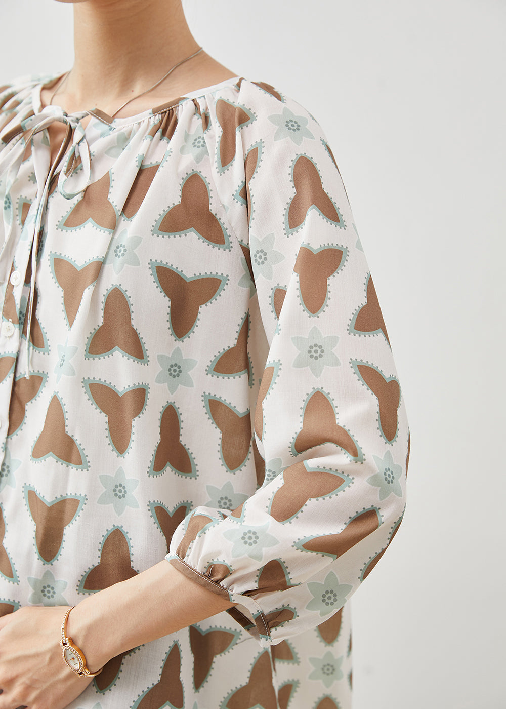 Oversized Print Lace Up Cotton Blouse Tops Summer