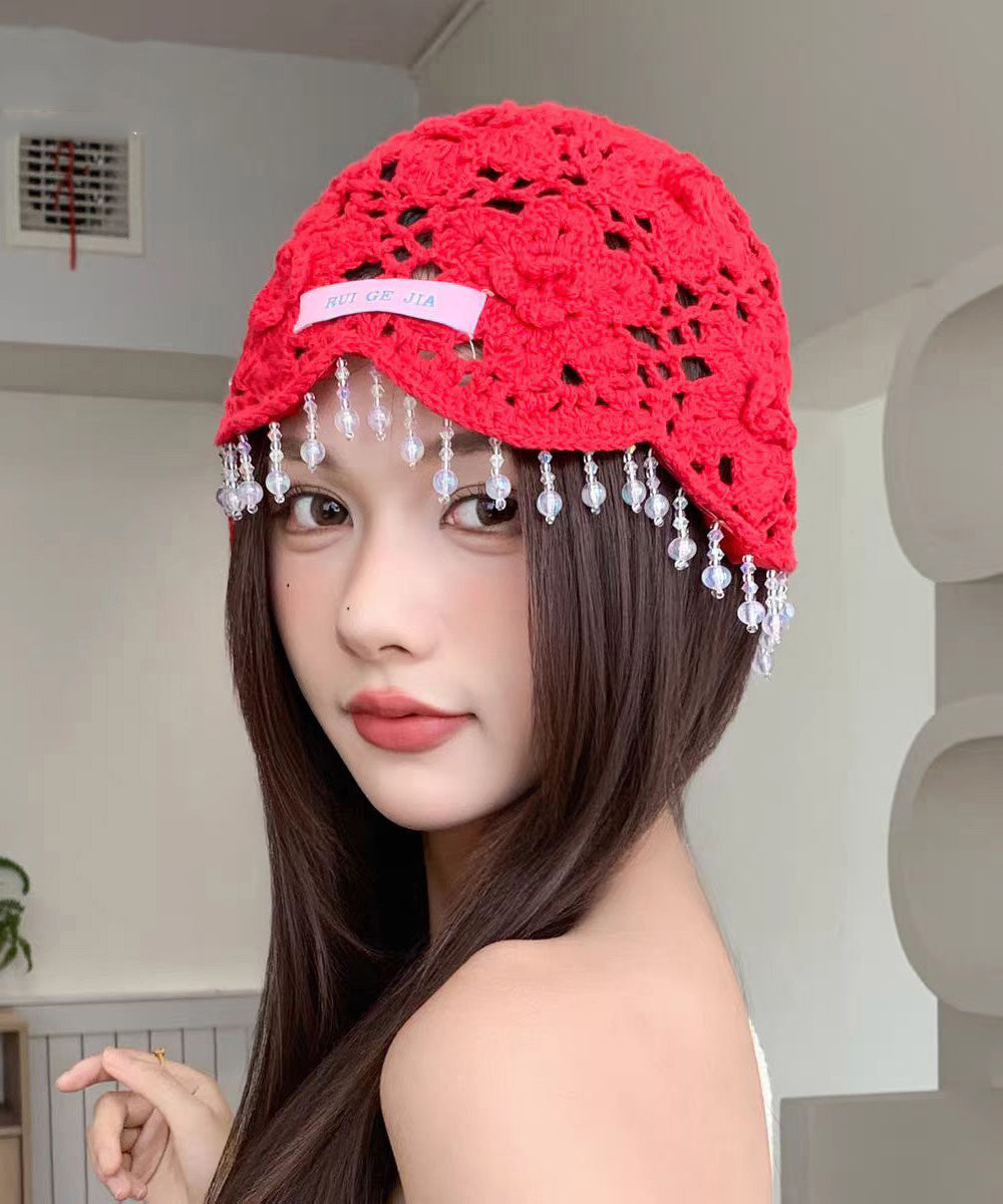 Blue Tassel Hollow Out Knit Boonie Hat