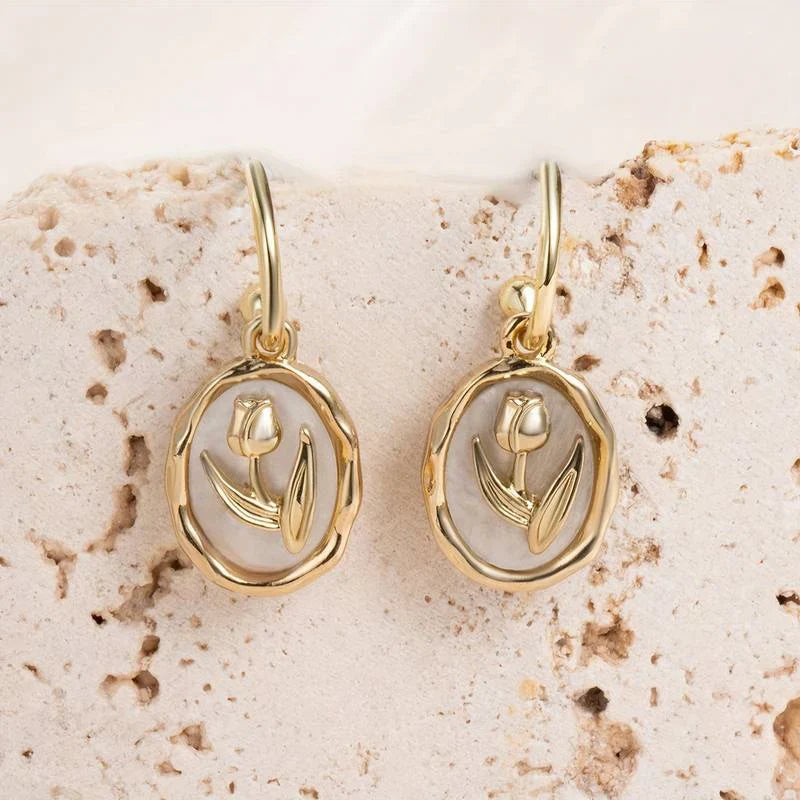 White & Gold Rose Earrings