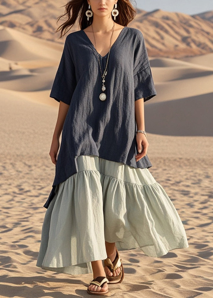 Black Oversized Patchwork Cotton Holiday Dress Summer