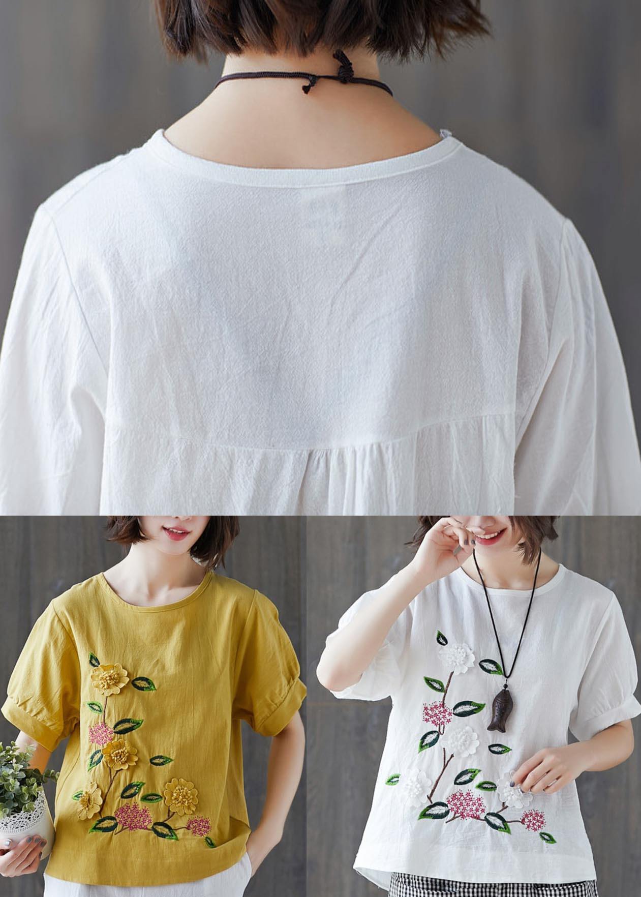Yellow Half Sleeve Cotton Linen Summer Top