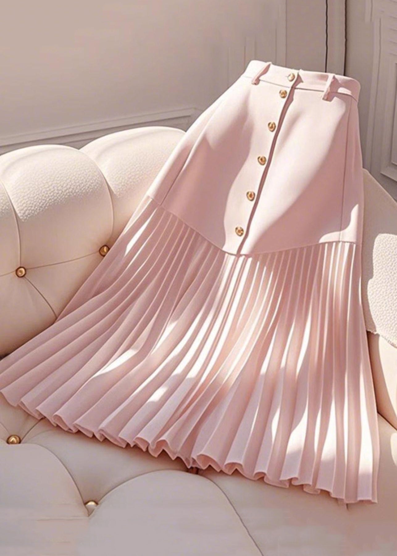 Pink Wrinkled High Waist Cotton Skirts Summer
