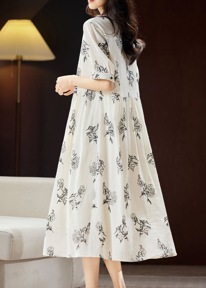 Beige Embroidered Patchwork Maxi Dress Short Sleeve
