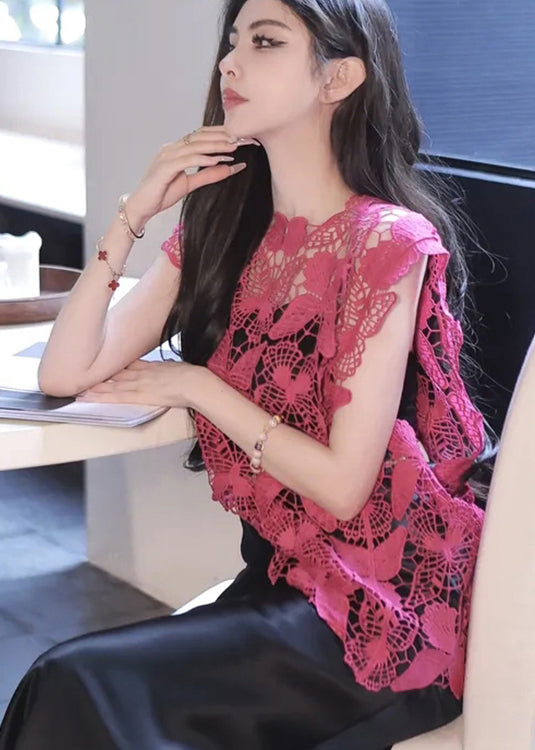 Rose Butterfly Hook Flower Hollow Lace Top Summer