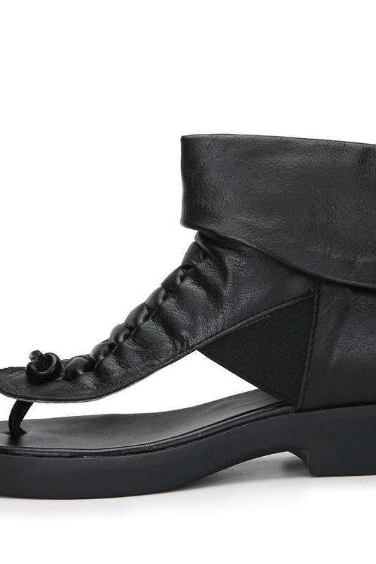 Soft Leather Low Heels Brand Summer Shoes Genuine Leather Sandals Handmade Rome Shoe