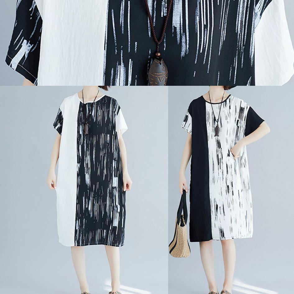 French Patchwork Cotton Linen Clothes Pattern Black Dresses Summer