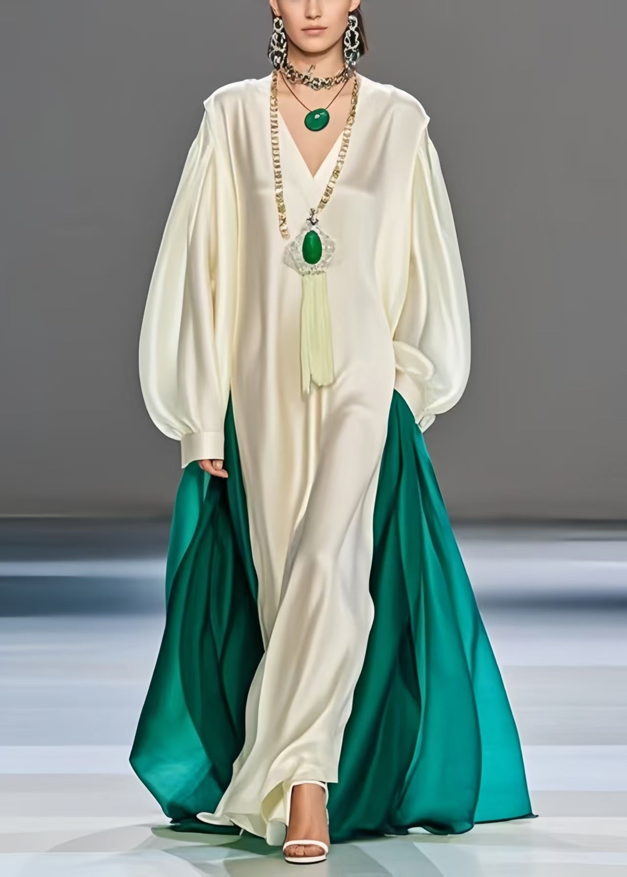 White Oversized Patchwork Silk Robe Dresses Spring