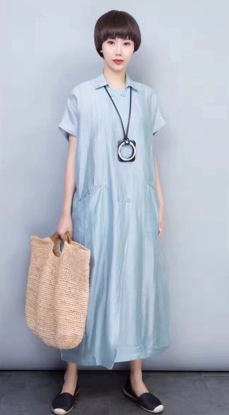 Green Silk Linen Long Dress Wind Coat Q