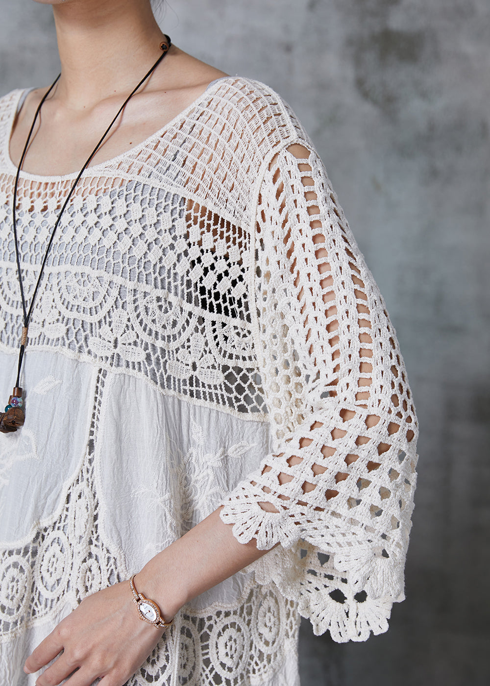 White Oversized Hollow Out Lace Long Dress Summer