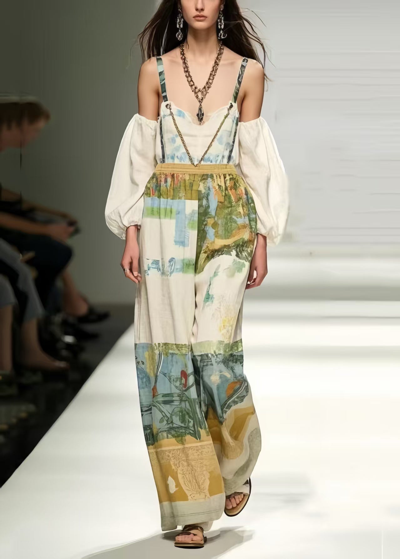 Modern White Backless Print Cotton Overalls Jumpsuit Summer