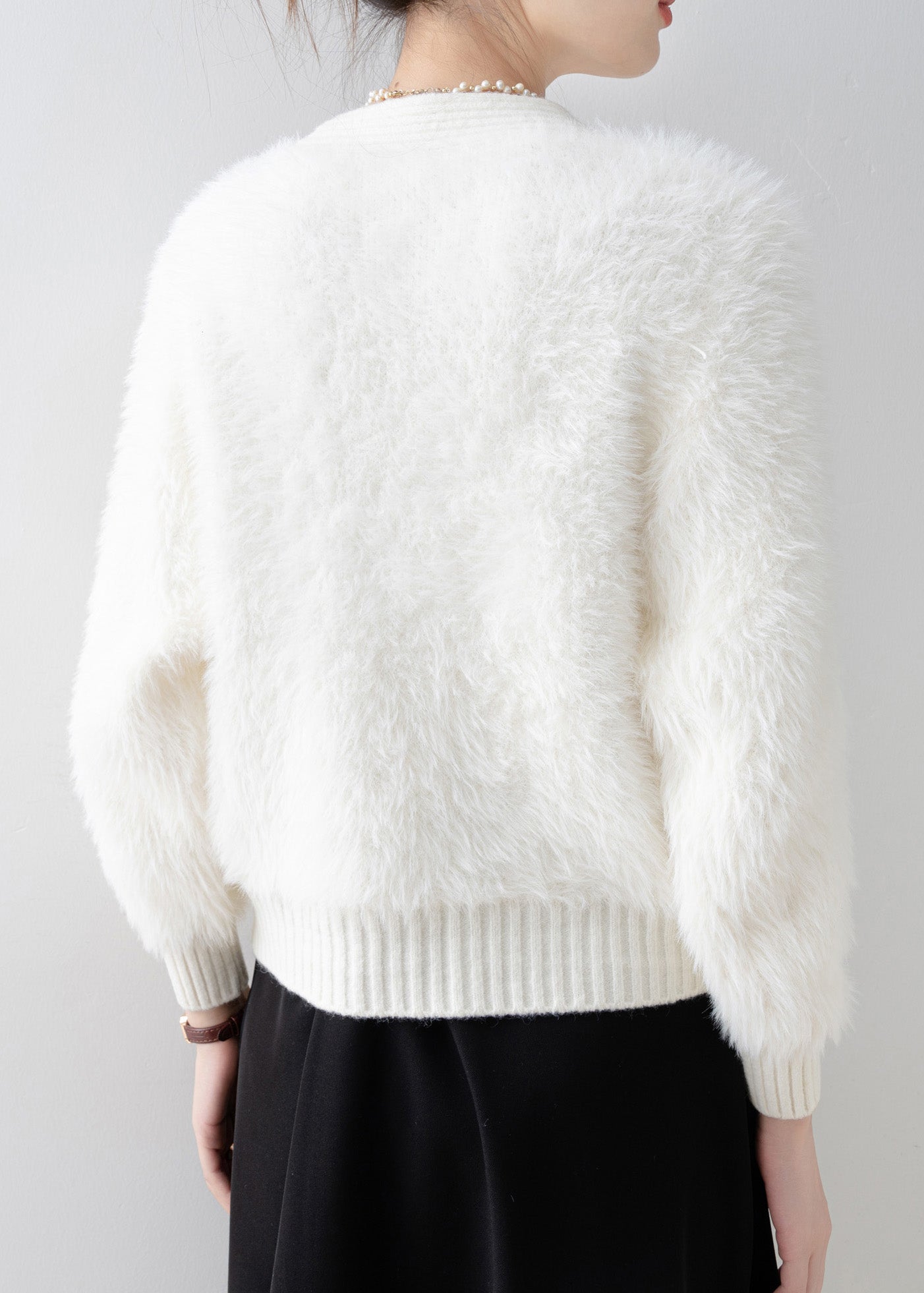 New White V Neck Zircon Mink Hair Knitted Cardigan Spring