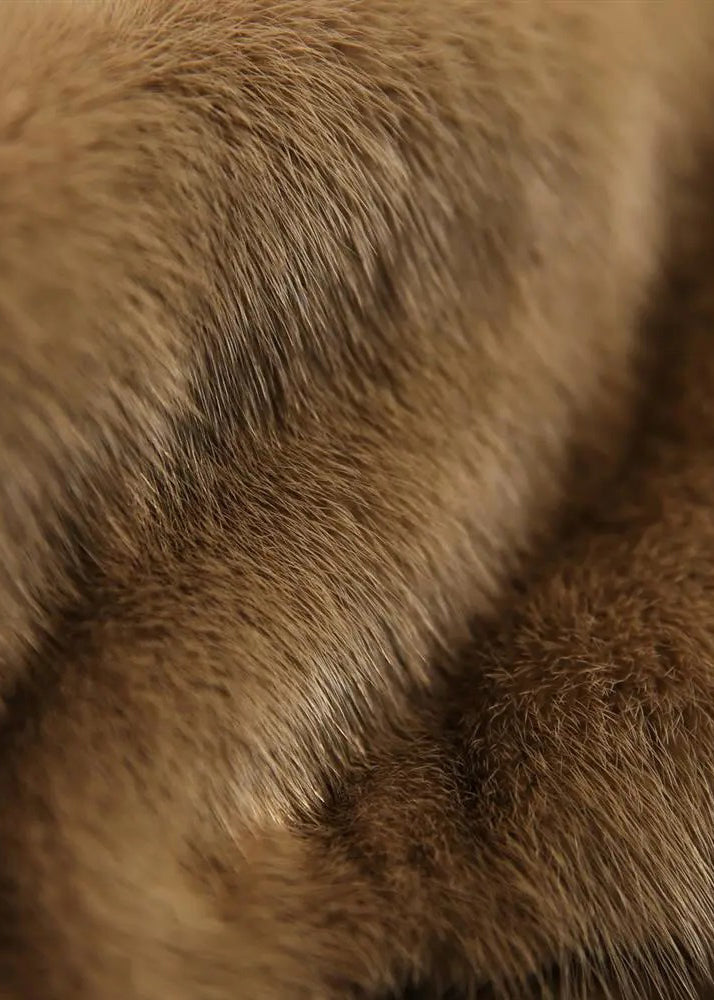 Beige V Neck Mink Hair Coats Long Sleeve