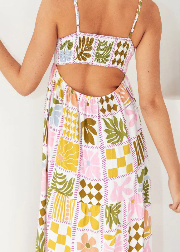 Classy Hollow Out Print Cotton Spaghetti Strap Dresses Summer