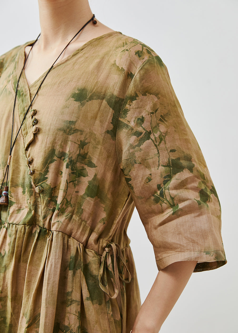 Cinched Print Cotton Long Dress Summer