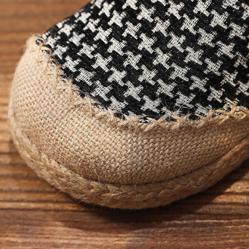 Black Plaid Cotton Linen for Splicing Flat Feet Shoes