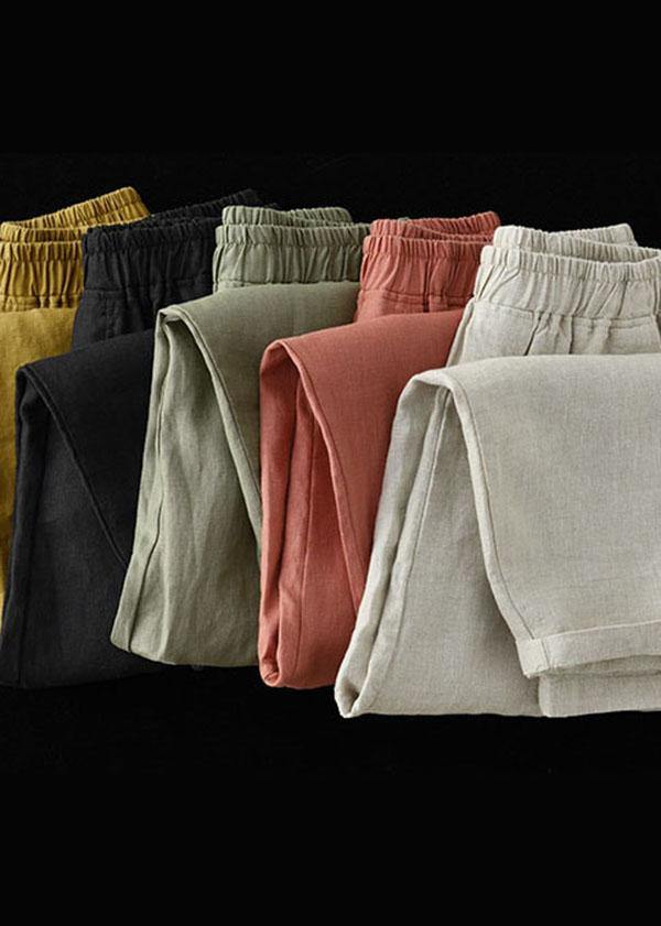 Stylish Yellow Linen Pockets Patchwork Summer Pants
