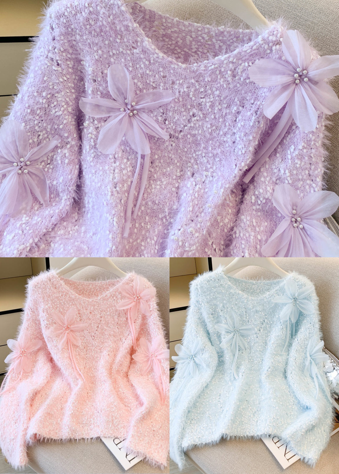 Boutique Pink Faux Mink Hair Knitted Cozy Sweater Winter