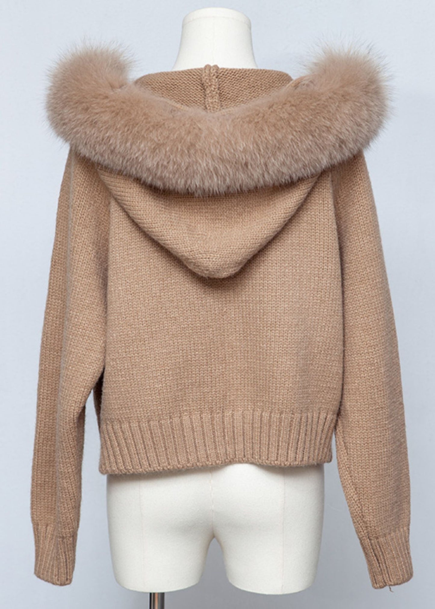 Coffee Zippered Patchwork Knit Fall Coats Hooded
