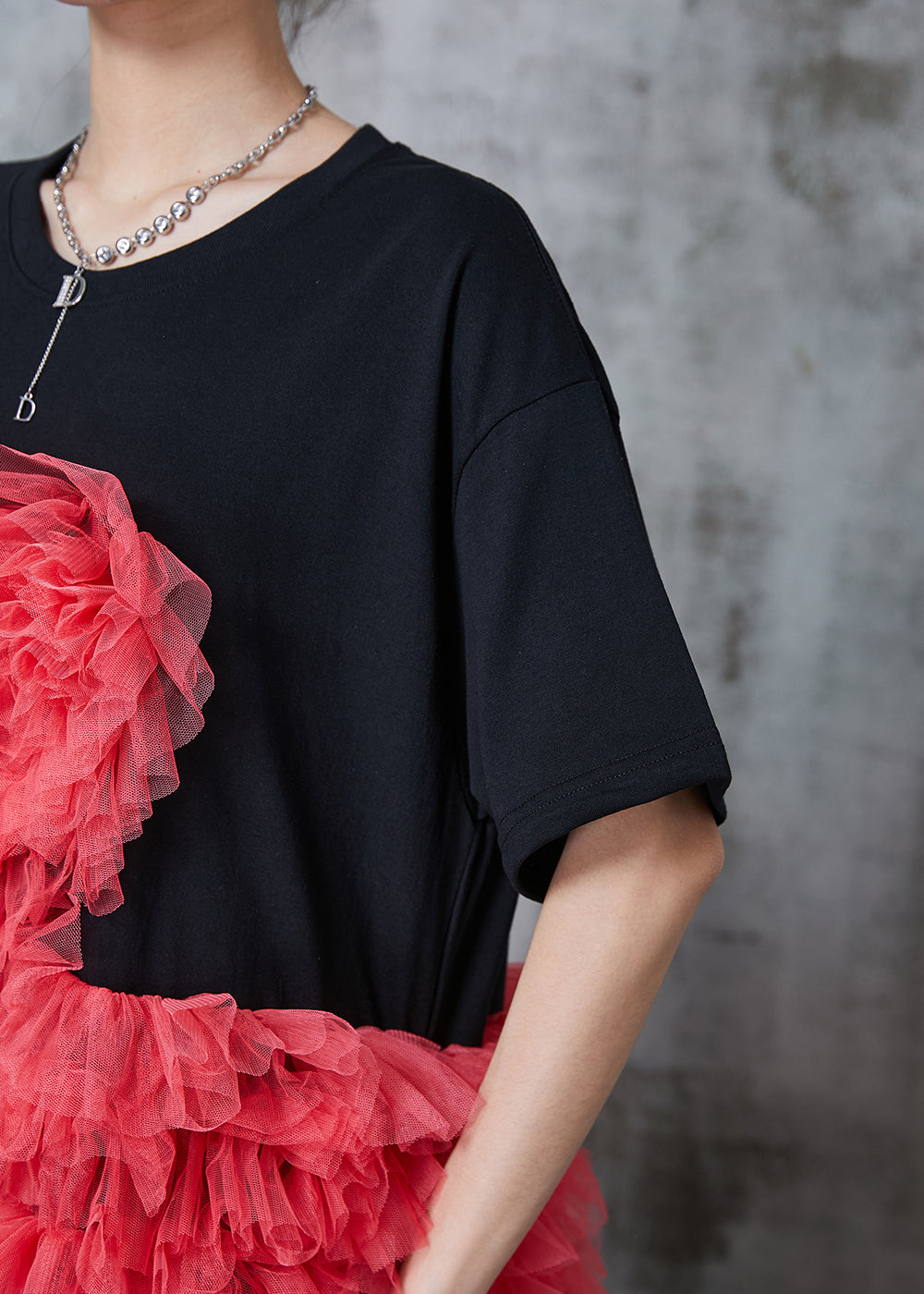 Black Ruffled Patchwork Tulle Long Dress Summer