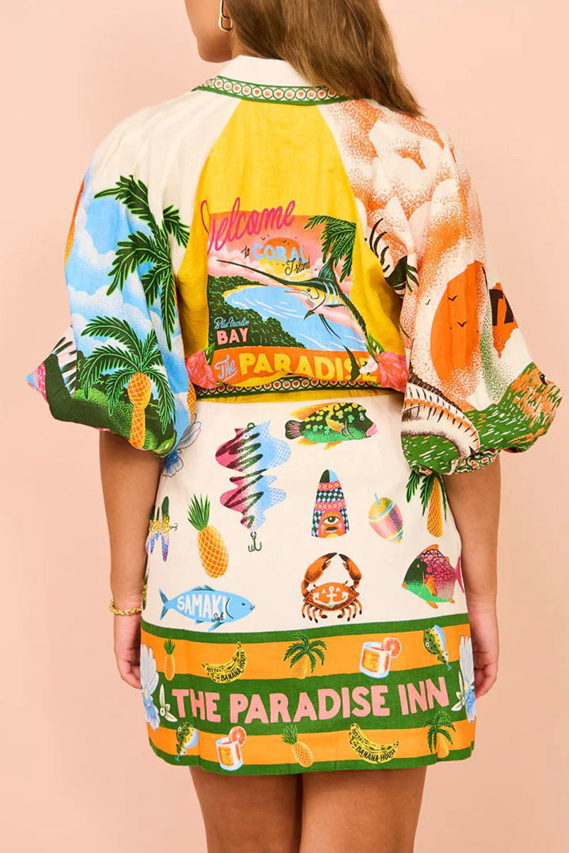 Frenulum Shirt Collar Printed Dresses