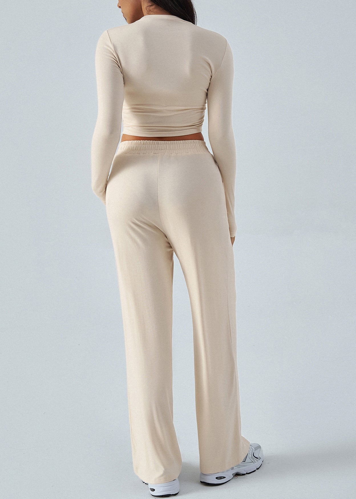 Style Apricot Tops and Pants Cotton Two-piece Set Fall