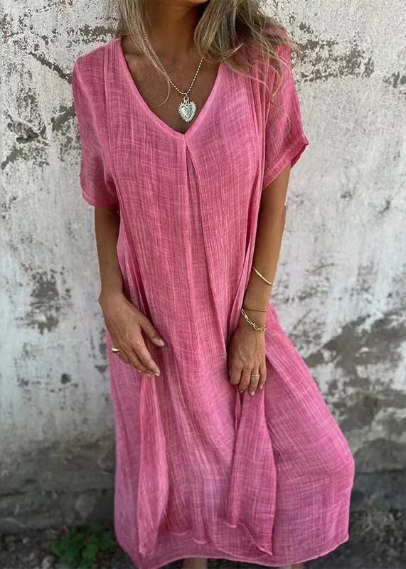 Orange V Neck Cotton Dresses Summer