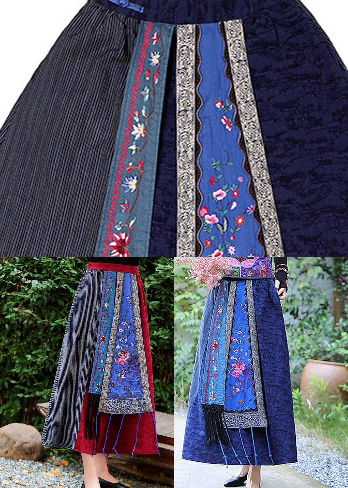 Red Embroidered a Line Skirt Summer