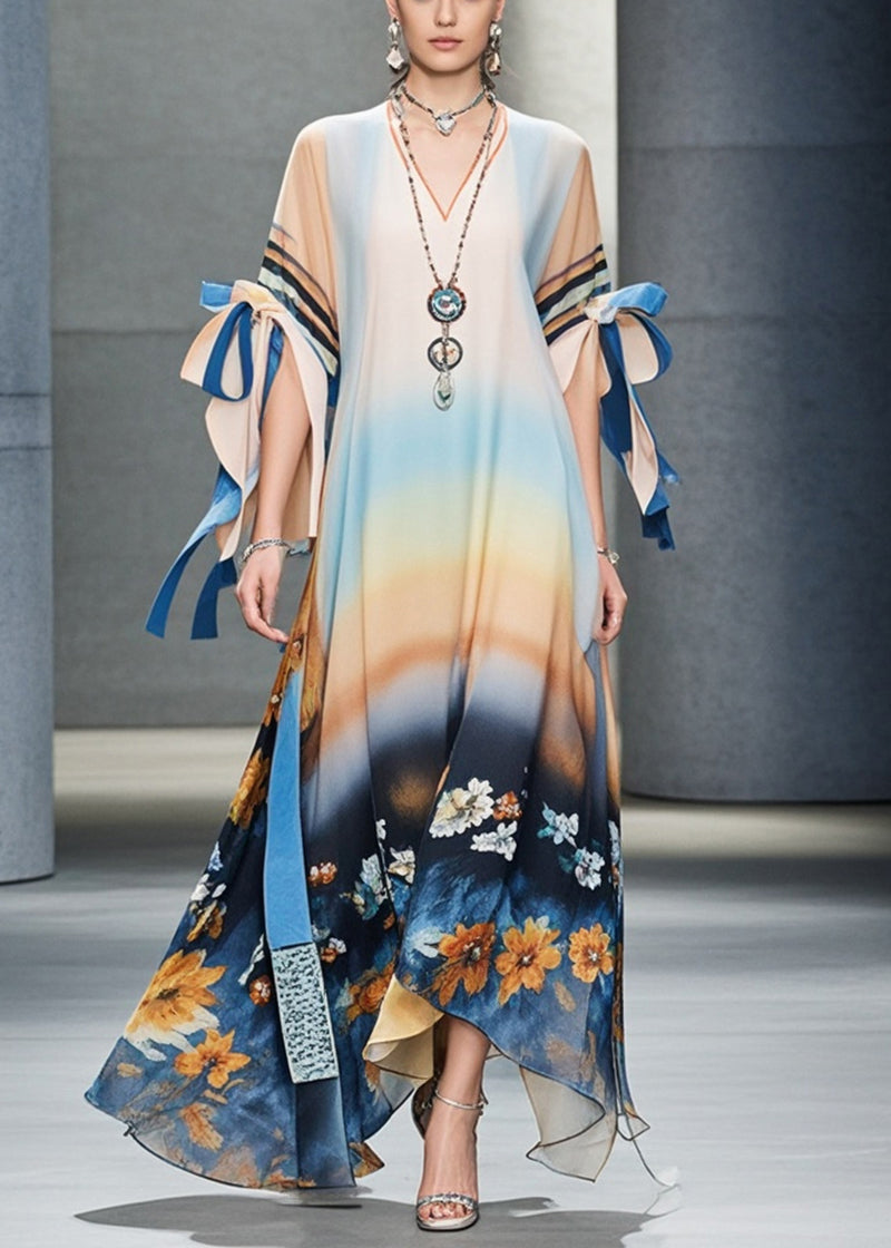 Oversized Print Chiffon Dress Petal Sleeve