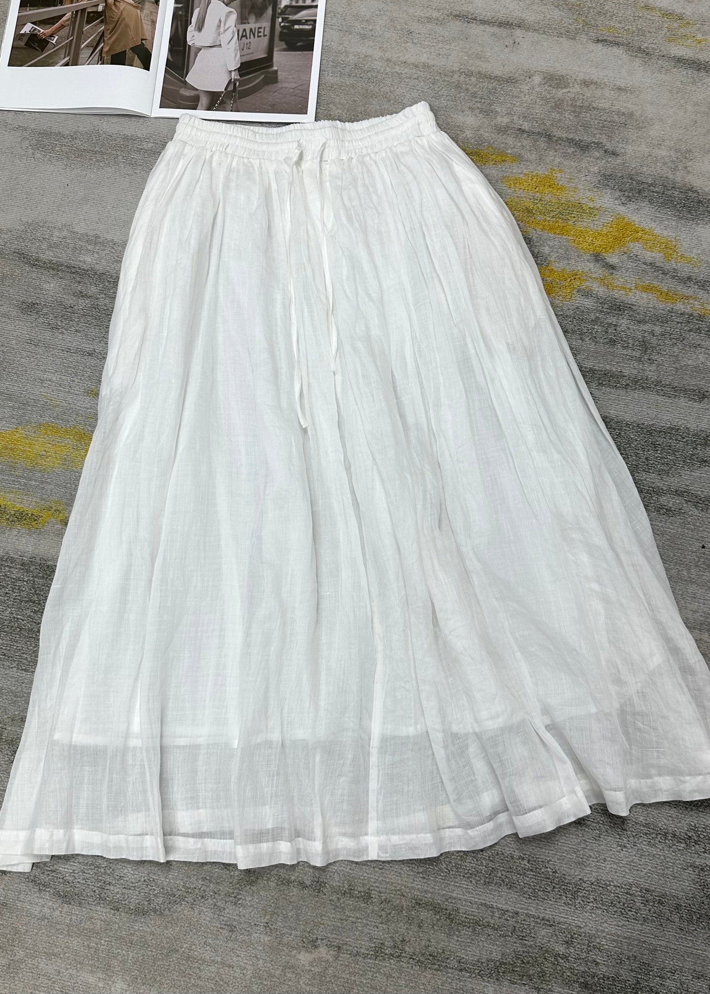 Leisure Khaki Elastic Waist Linen Long Skirt for Summer