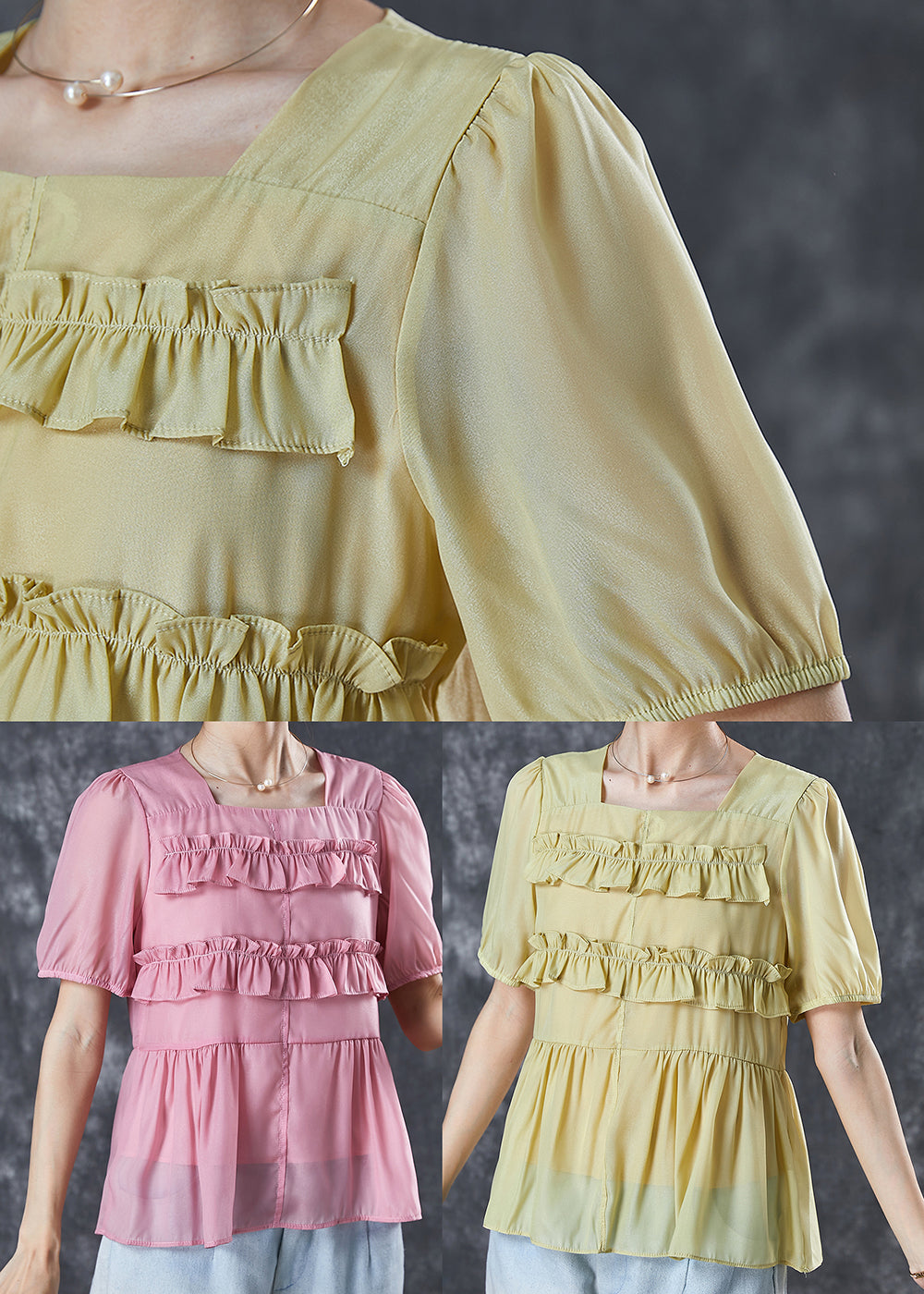 Silm Fit Pink Ruffled Cotton Blouses Summer
