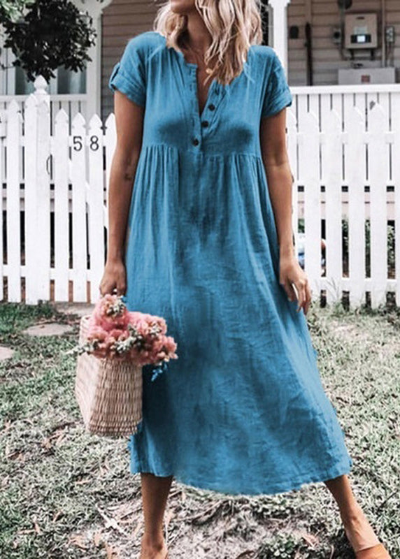 Organic Orange O Neck Patchwork Cotton Long Dress Summer