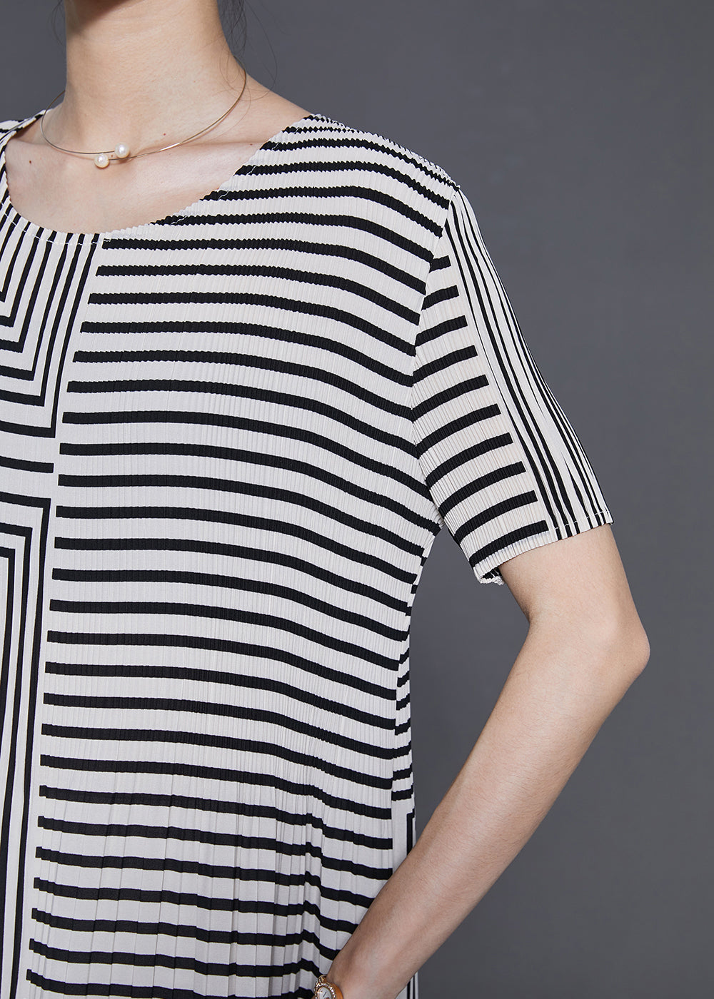 Italian White Striped Wrinkled Long Dresses Summer