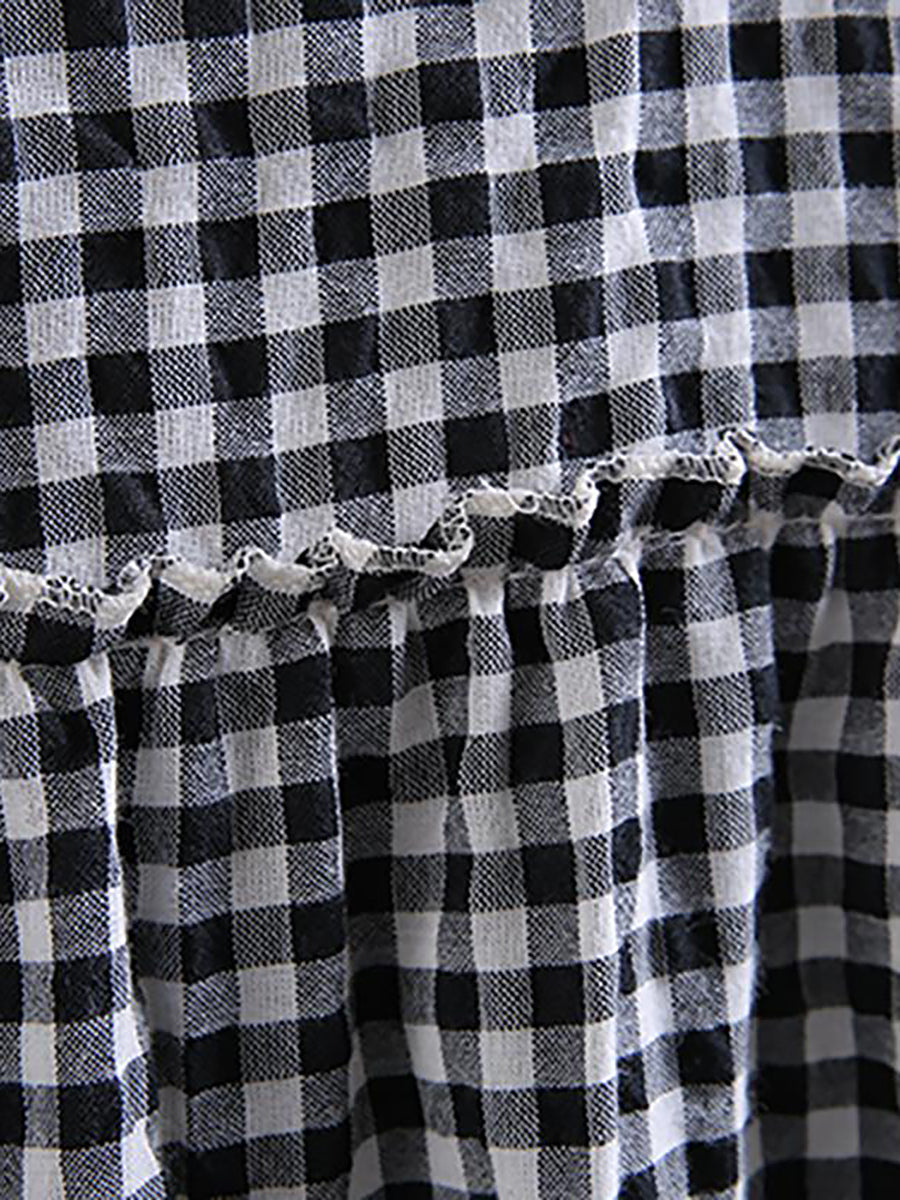 100%cotton Short Sleeve Plaid Dress