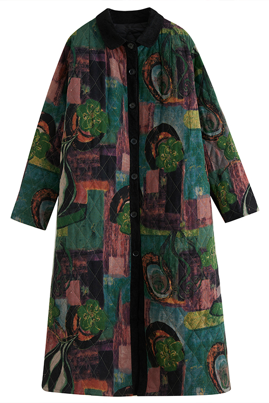 Winter Print Long Coat Warm Cotton Clothes