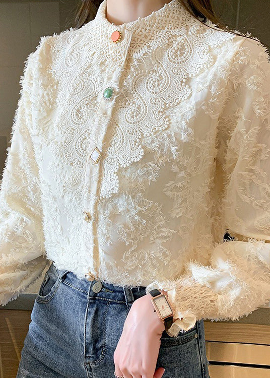 French Apricot Tassel Jacquard Lace Shirt Top Spring