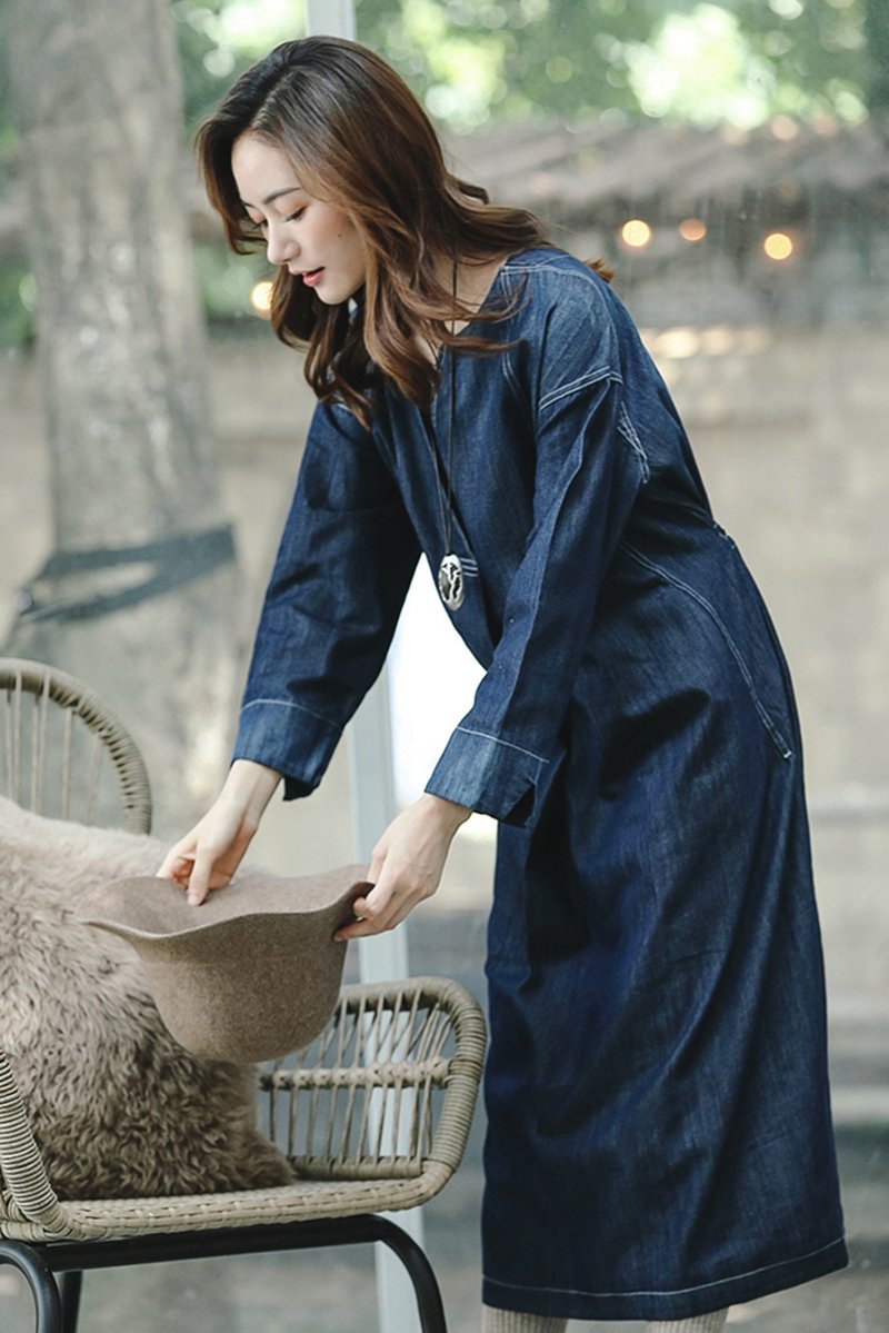 Loose Blue Denim Maxi Dresses Cowboy Outfits
