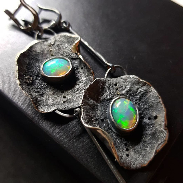 Earrings With Green Opal in Silver