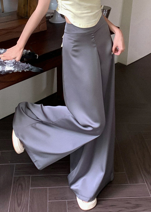Grey Thin Silk Summer Wide Leg Pants High Waist