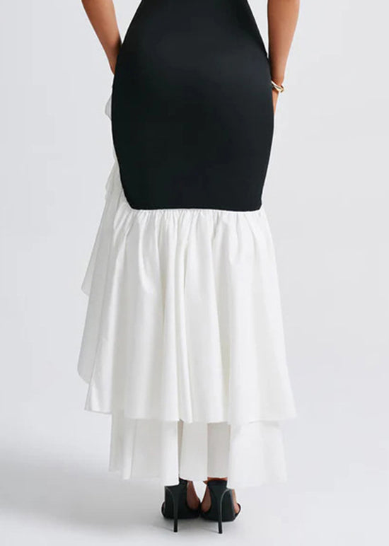 Boutique Black Asymmetrical Patchwork Cotton Strapless Dress
