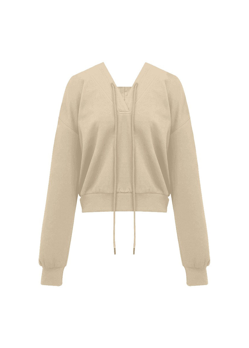 Khaki Tie Lace Drawstring Hooded Sweatshirts Fall