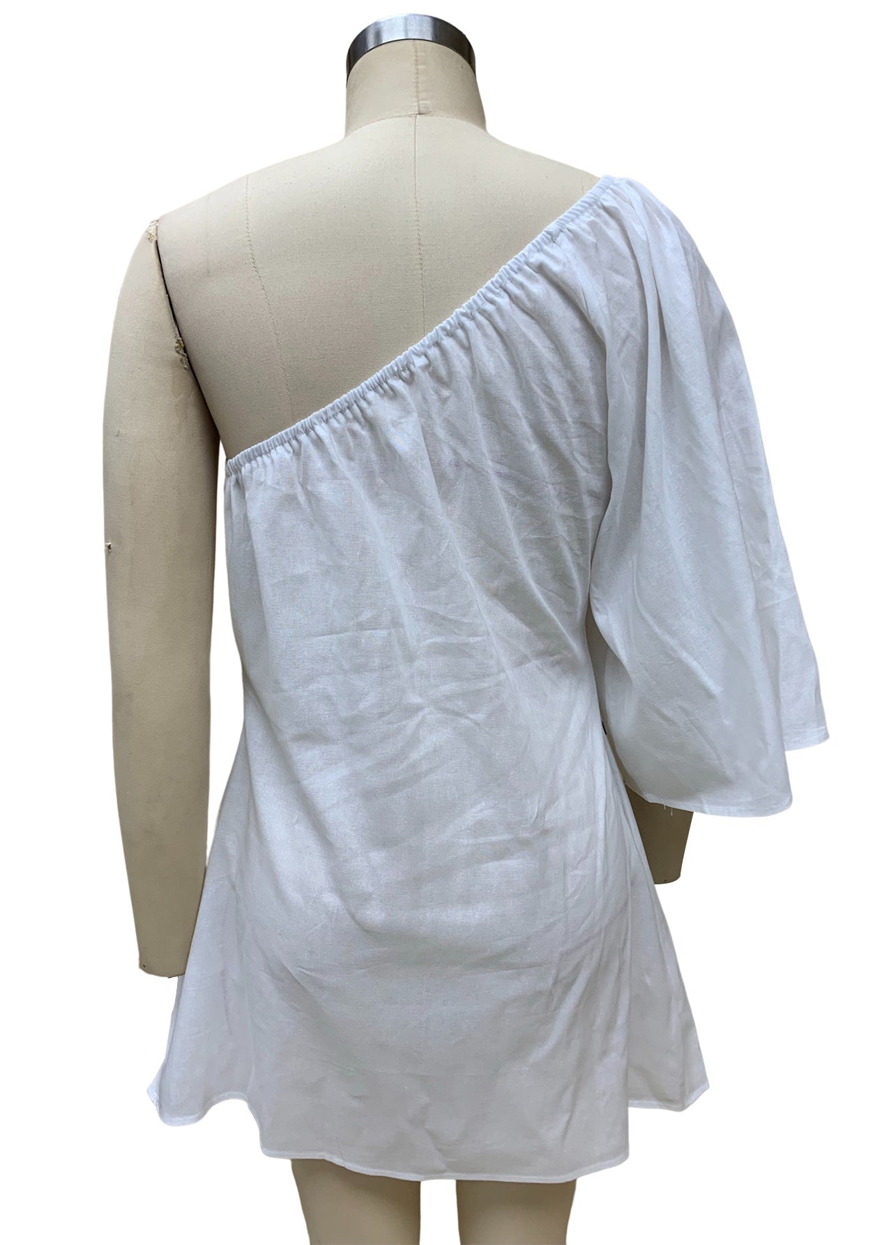 French White Asymmetrical Cotton Mid Dress Bracelet Sleeve