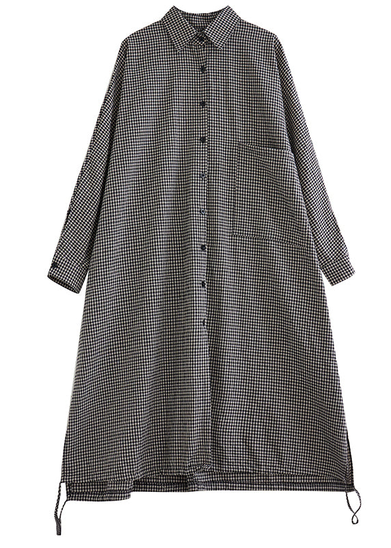 Peter Pan Collar Plaid Cotton Shirts Dress Fall
