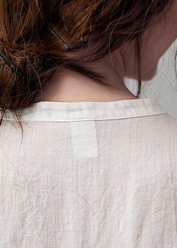 White Stand Collar Button Summer Cotton Linen Blouses