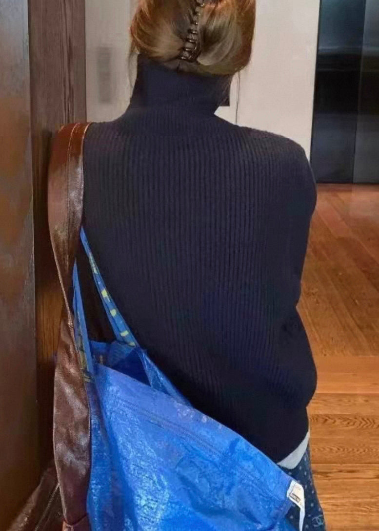 Grey Zippered Cotton Coat Turtleneck Spring