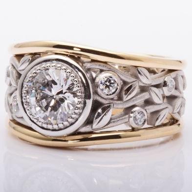 Anillo en Oro con Hiedra Plateada Brillante Vintage