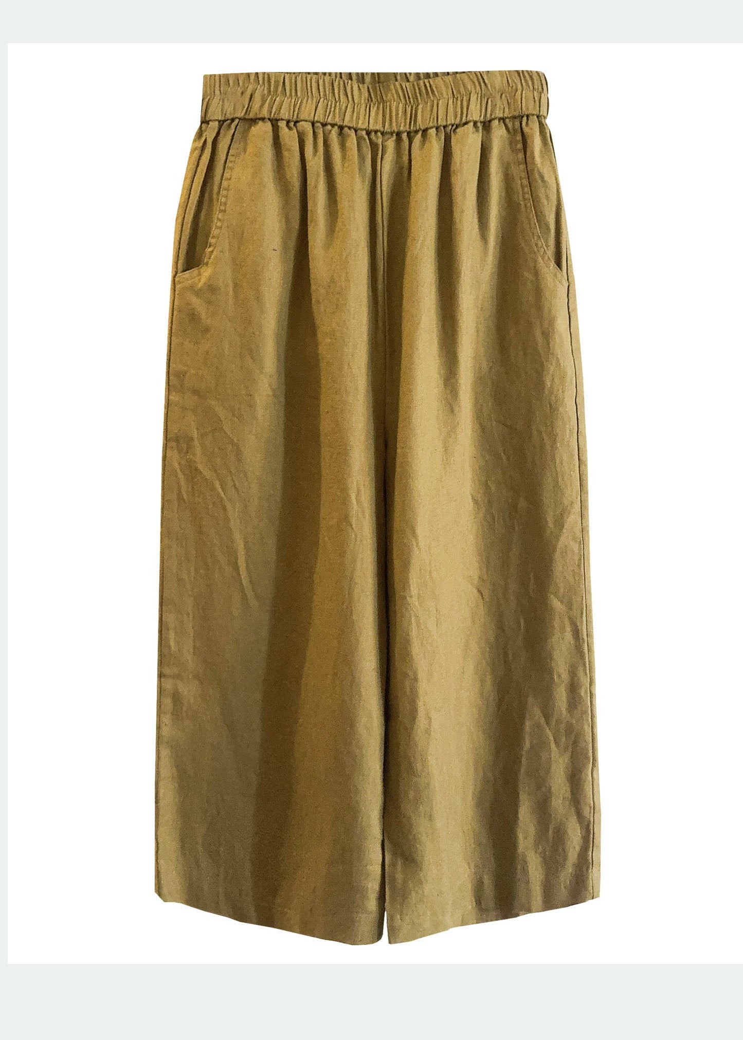 White Elastic Waist Pockets Linen Wide Leg Pants Summer