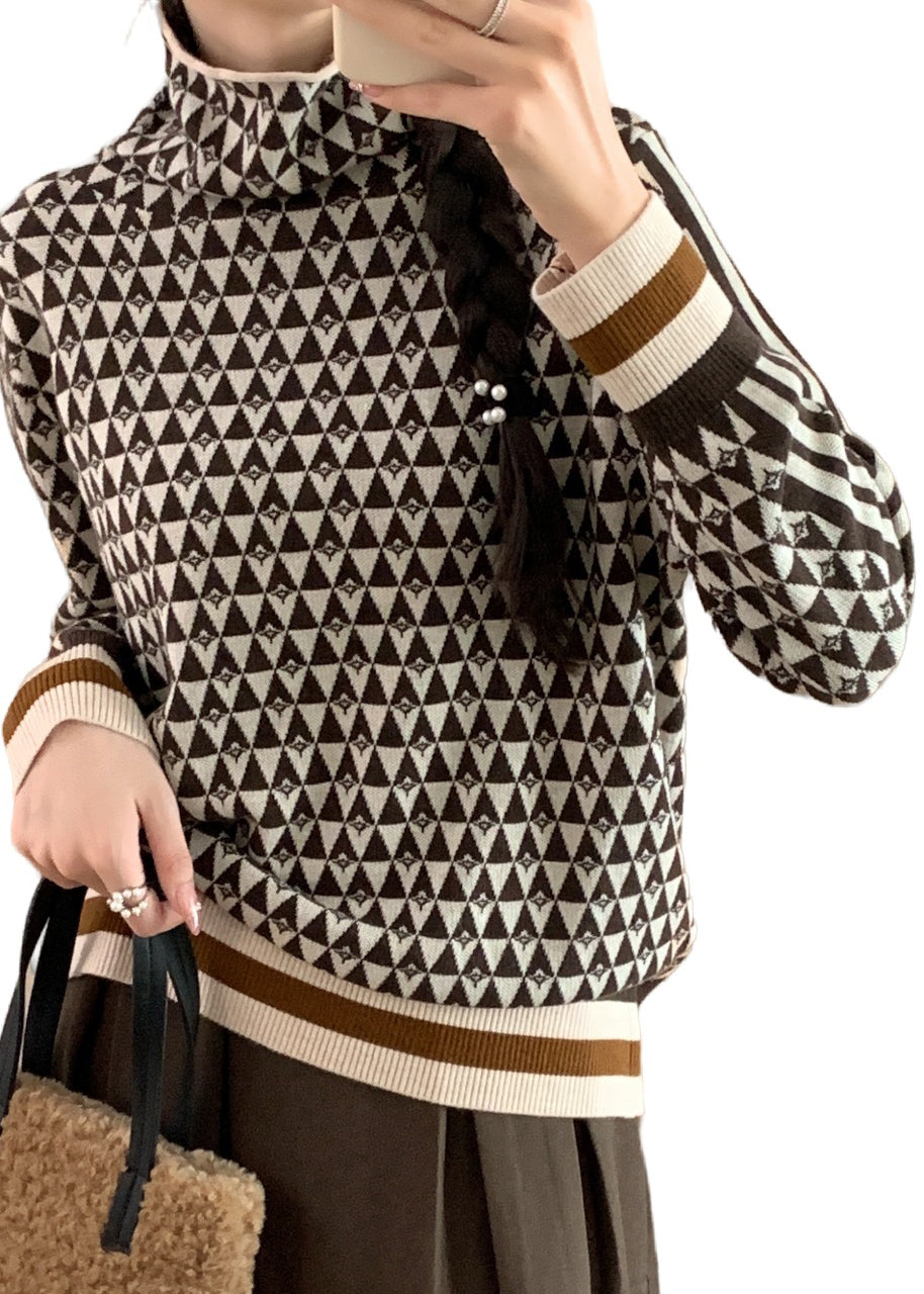 Turtle Neck Geometric Thick Knit Sweaters Tops Fall