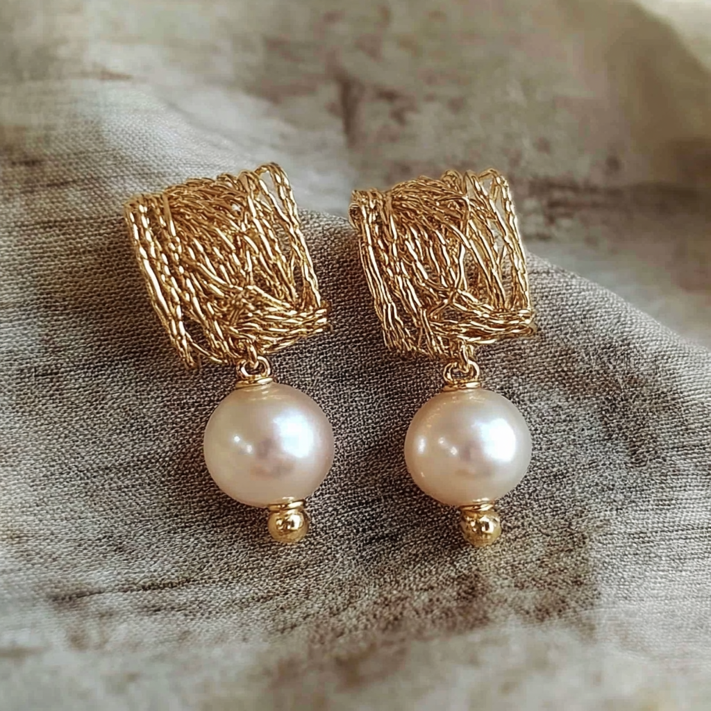 Golden Threads & Pearls Earrings