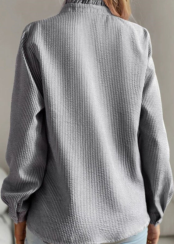 Black Stand Collar Ruffled Shirts Lantern Sleeve